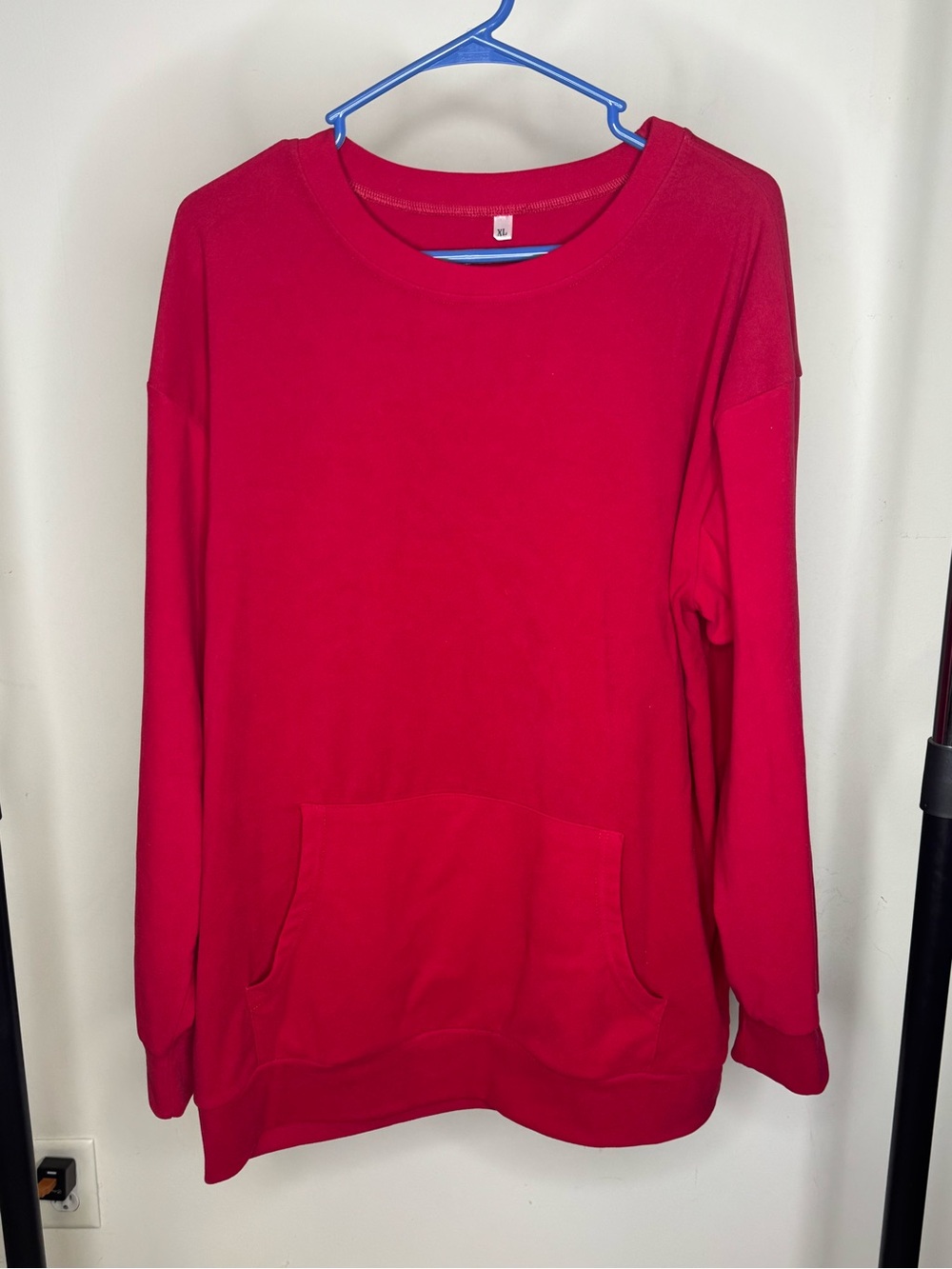Women's Red Crewneck Pocket Sweatershirt